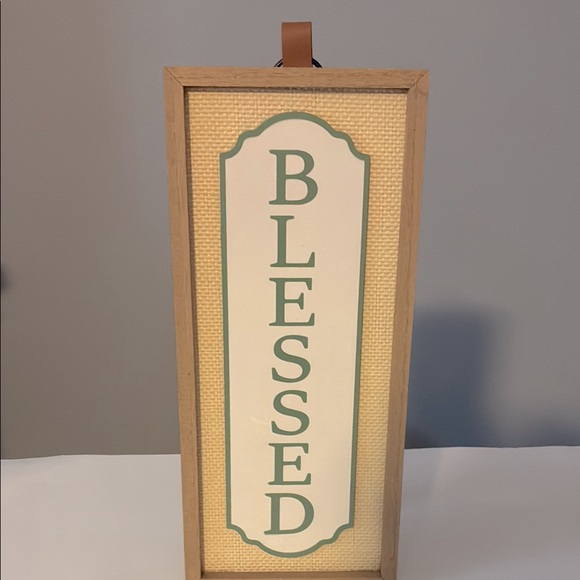 Wooden “Blessed” Hanging Sign – Tan, White, Olive Green & Cream - Picture 1 of 3